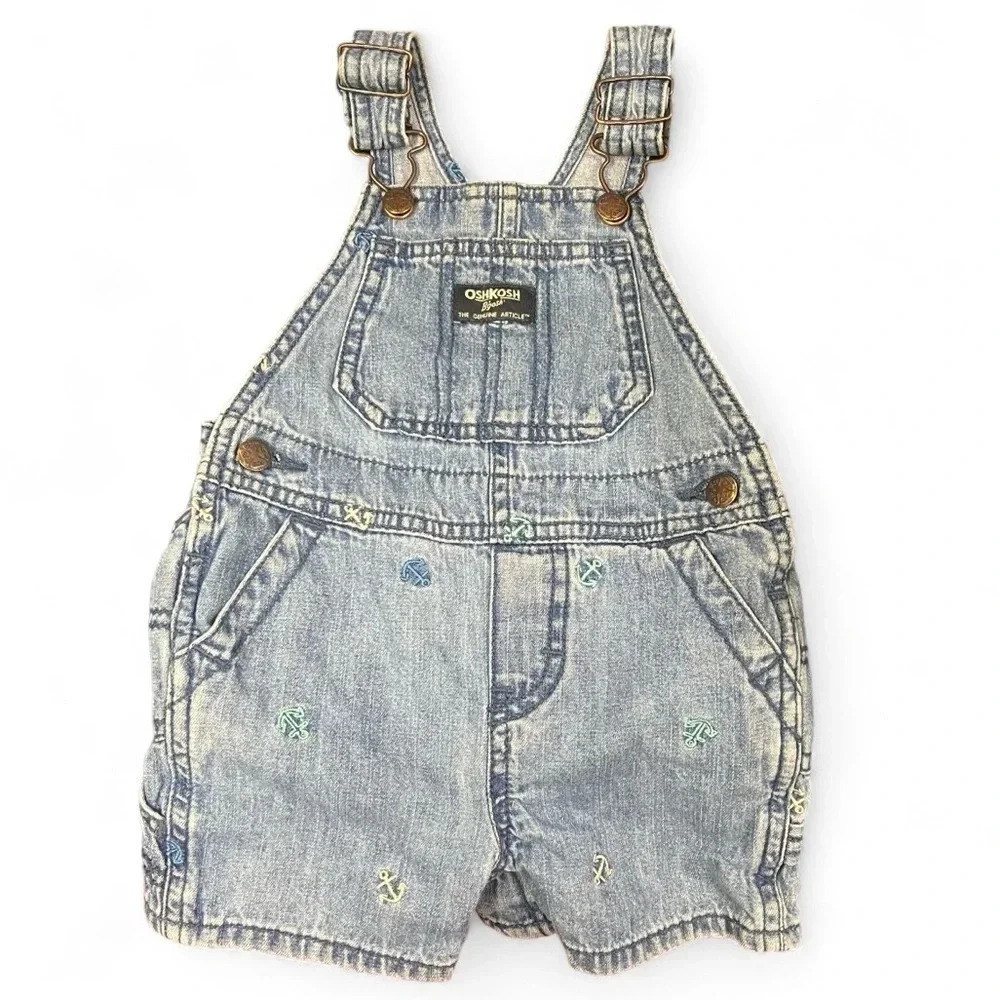 OshKosh B’gosh denim 100% cotton nautical embroidered shortalls size 18 months